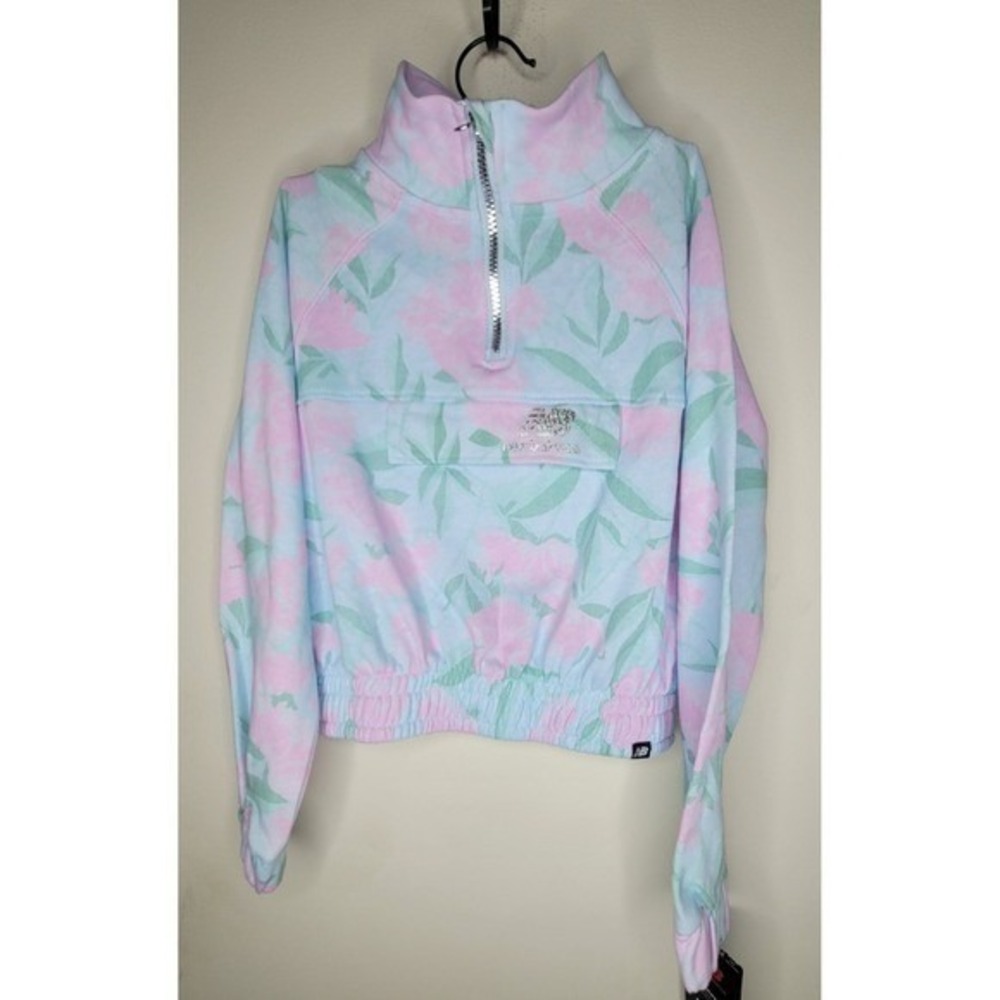 NWT New Balance Girls 3/4 Zip Pullover Size S 7/8 Floral Cropped Hoodie Pocket - Picture 3 of 8